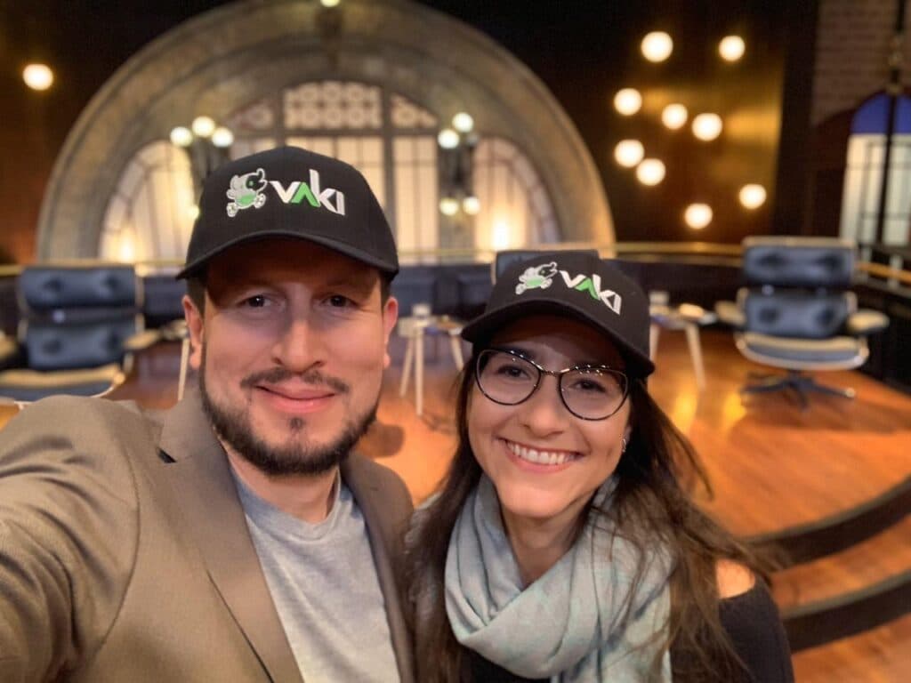 Team selfie wearing Vaki caps.